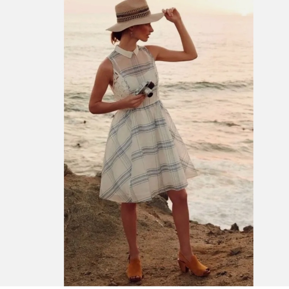 Anthropologie - Moulinette Soeurs Seapane Dress White Blue Collar Eyelet - Sz 6